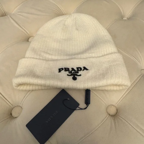 Prada Ivory Ribbed Beanie - Picture 3 of 4
